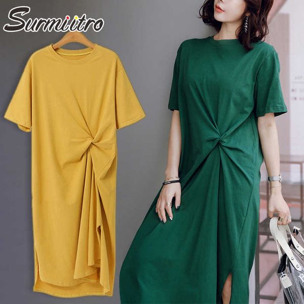 SURMIITRO Mode Frauen Sommer Langes T-shirt Kleid Koreanische Stil Kurzarm Sommerkleid Party Sonne Maxi Kleid Weibliche 210712