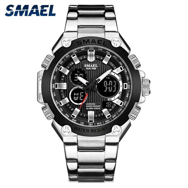 

wristwatches smael brand men military sport watches mens led analog digital watch male army stainless steel quartz clock relogio masculino, Slivery;brown