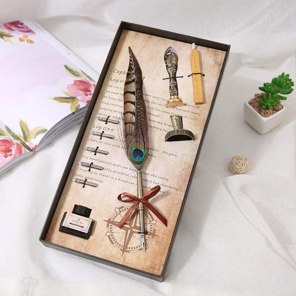 

fountain pens 1 set of english retro calligraphy feather pen gift birthday valentine's day oblique
