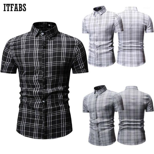 

nice summer new men casual shirts short sleeve plaid lapel shirt slim men fitness formal blouse shirts1, White;black