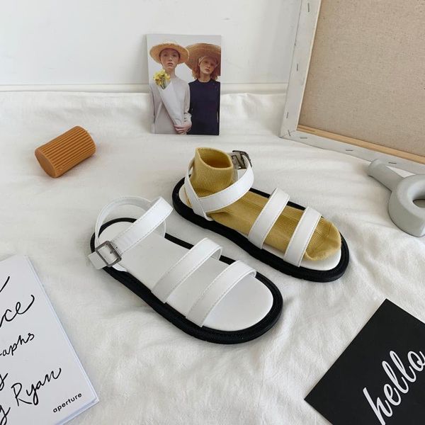 

sandals 2021 all-match comfort shoes for women summer heels suit female beige fashion girls flat black solid basic buckle st