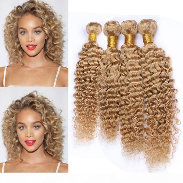 

malaysian human hair strawberry blonde deep wave weave bundles 4pcs #27 honey blonde deep curly wave virgin hair wefts 10-30" mixed len, Black;brown