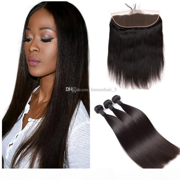 

peruvian hair with closure straight hair with frontal lace frontal with bundles ear to ear lace frontal closure and straight bundles, Black;brown