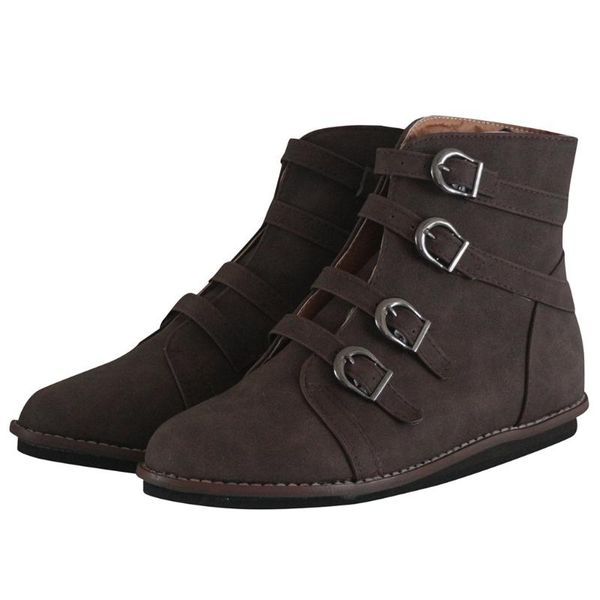 

boots sagace shoes women winter snow round toe buckle strap for 3cm heels flat pu leather big size 35-43, Black