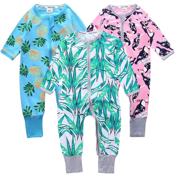 New Springautumn Baby Girls Rose Printing Хлопчатобумажная одежда с длинным рукавом Zipper Комбинезон наряды Флористическая B B Fille Полный размер 108 y2