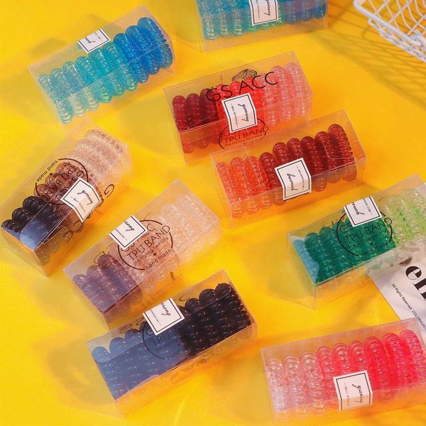 

9pcs transparent stretch hair bands exquisite silicon rubber spring rubber band hair scrunchie girls accessories headdress, Slivery;white