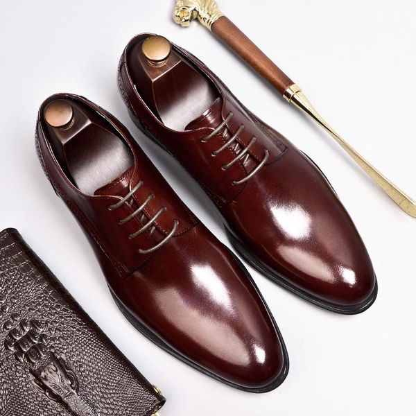 

dress shoes mens formal genuine leather oxford for men italian 2021 wedding laces business 56, Black