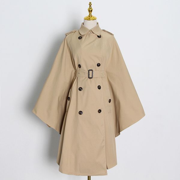 

korean loose jacket for women lapel long sleeve double breasted casual sashes windbreaker female fashion clothing, Black;brown