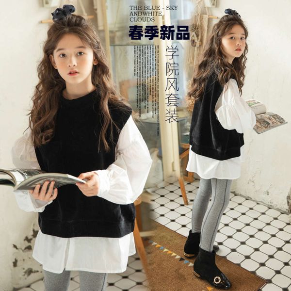 

version, girls' suit, children's korean college style, new year 2021, White