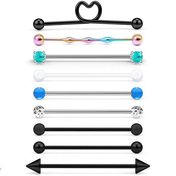 6-9PCS 16G 14G Barbell Industrial Cartilagem Brinco Body Piercing Jóias Para As Mulheres Homens 1 1/2 