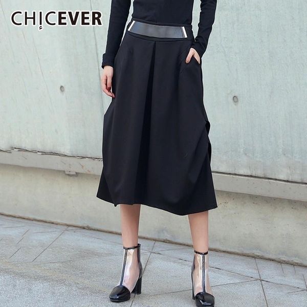 

skirts chicever autumn winter skirt for women elastic high waist loose oversize black women's midi fashion casual clothes