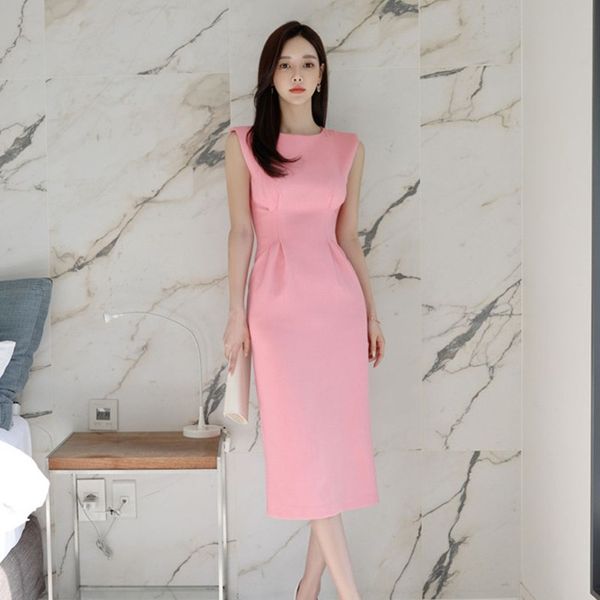 

zawfl summer pink ol office cloth women sleevless pencil knee-length brief bodycon work dress with lining 210525, Black;gray
