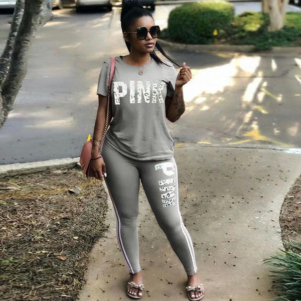 

letter pink 2021 new design fashion suit set women tracksuit two-piece style outfit sweatshirt sport wear, Gray