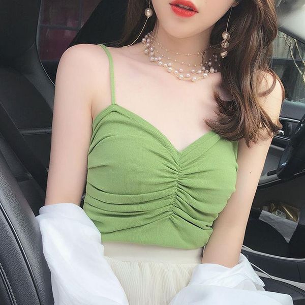 

fashion women harajuku crop solid knitted summer camis casual beach tank sleeveless vest avocado green rojo, White