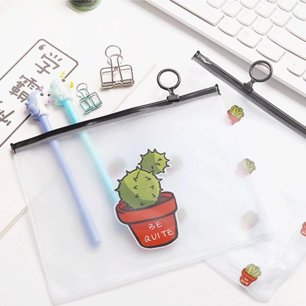 

1pcs/lot creative document bag fresh cactus transparent scrub ring pocket pouch large capacity file folders party gifts supply