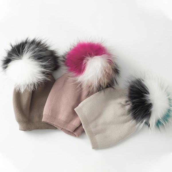 

caps & hats children's cotton soft beanies kids candy color with fur pompom knitted for born boys girls warm skullies bonnet, Yellow