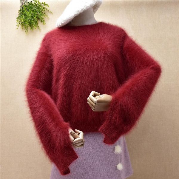 

women's sweaters ladies women fashion hairy fuzzy mink cashmere knitted long sleeves loose pullover angora fur winter jumper sweater pu, White;black