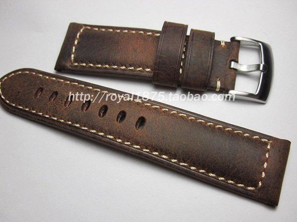 

watch bands handmade genuine leather custom made retro strap22mm men watchband with buckle vintage band accessories, Black;brown
