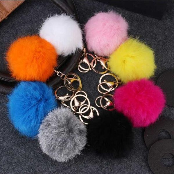 

selling 8cm real rabbit fur ball keychain bag car pendant dmkr243 mix order key rings, Slivery;golden