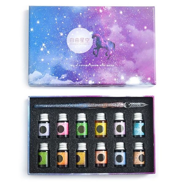 

crystal starry sky glass ink pen glass dip pen for writing fountain set gift 831d