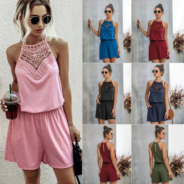 

women's pants & capris explosion fashion lace openwork gua bo sleeveless backless female jumpsuits 600236, Black;white