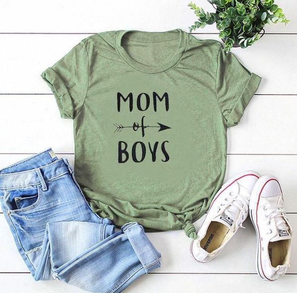 

mom of boys letter print t shirt women short sleeve o neck loose tshirt 2021 summer women causal tee shirt mujer, White