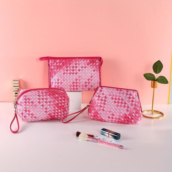 

cosmetic bags & cases woven brand bag accessories pu women toiletry korean school pencil for girls large organizers make up