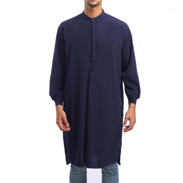 

2019 winter men's shirt arab style fashion simple long men's shirt burqa four seasons wear1, White;black