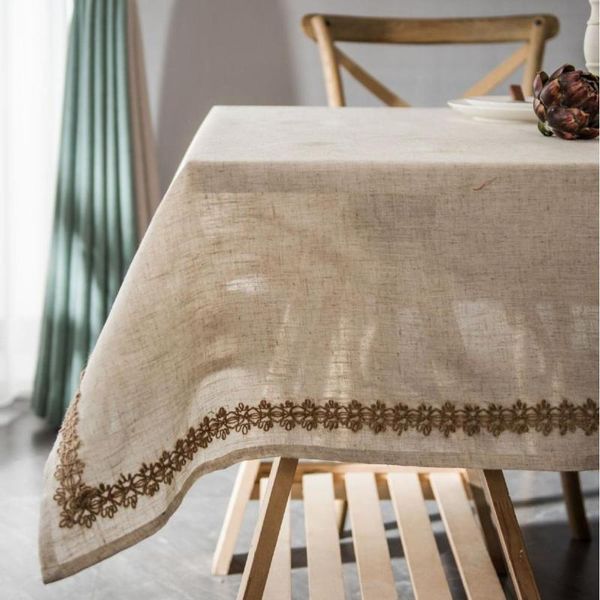 

beige table cloth with blue flower cotton and linen fabric table cloth