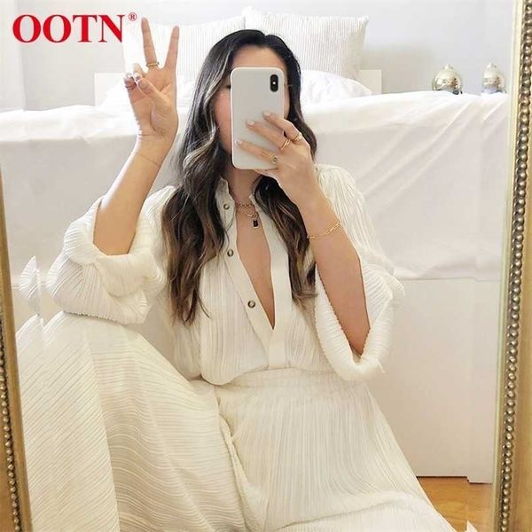 

ootn khaki pleated wide leg pants women trousers elegant casual palazzo pants elastic high waist ruched oversized pants ladies 211013, Black;white