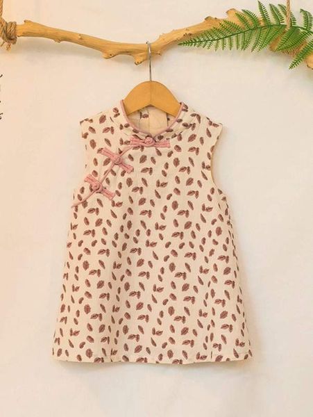 

baby allover leaf print qipao dress she, Red;yellow