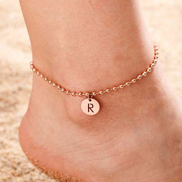 

fashion women a-z initial anklet stainless steel beaded chain beach bracelet girl letter name leg jewelry charm hot, Red;blue