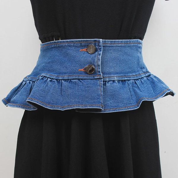 

belts seebeautiful simple ruffles stitching denim waist seal single breasted all match fashion 2021 summer women e854, Black;brown