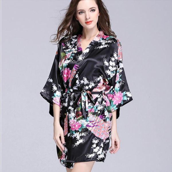

faux satin silk nightgowns womens sleepwears peacock print pajamas plus size cute home clothing soft cozy, Black;red