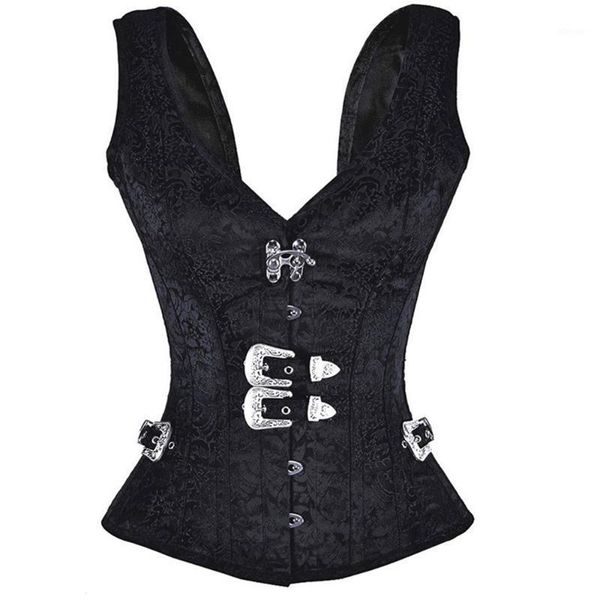 

bustiers & corsets gothic steampunk costume corset waist trainer overbust cincher black jacquard bustier for womens plus size, Black;white