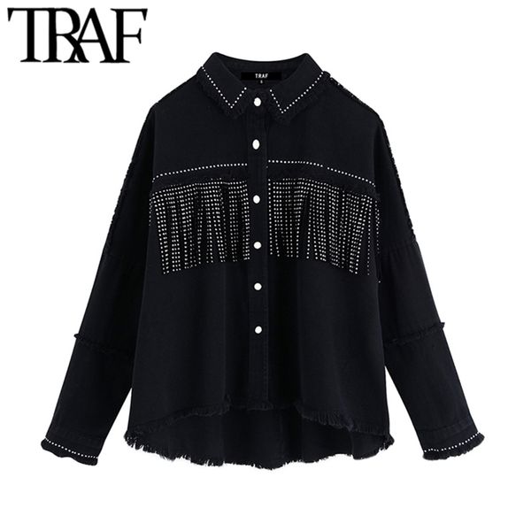 Traf mulheres elegante borla frisado enorme jaqueta jaqueta jaqueta vintage moda manga longa desgastado acabamento outerwear chique solto tops 211112