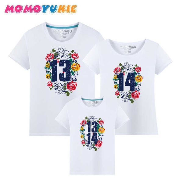 

family matching clothes cartoon printed t shirt mother son outfits lookl daddy mommy and me daughter kleding mere fille 210713, Blue
