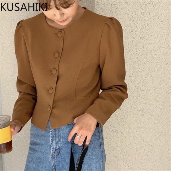 

women's suits & blazers kusahiki korean o-neck single breasted blazer coat causal long sleeve suit jacket 2021 spring chic feminimos 6f, White;black