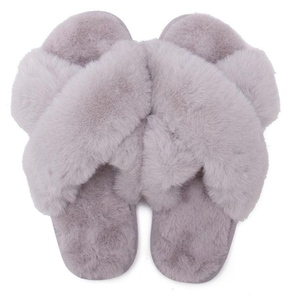 

winter new lattice indoor furry slippers for women warm plush bedroom flat couples shoes comfortable house ladies fur slippers, Black