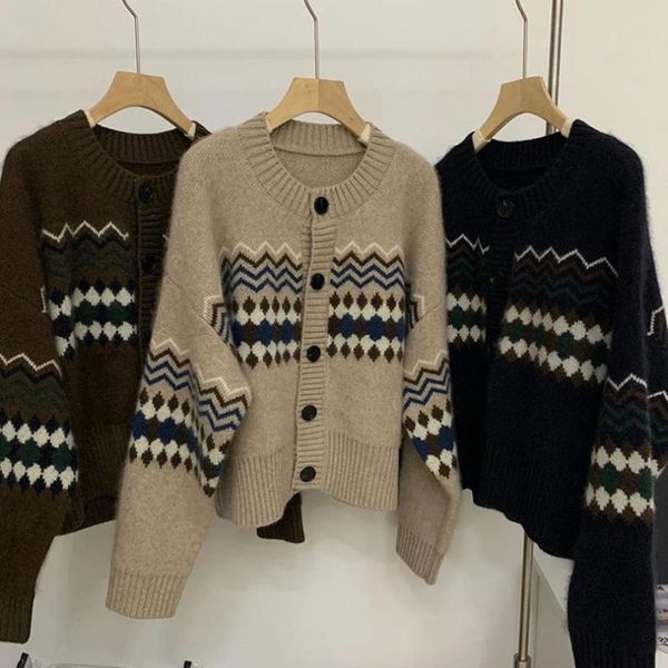 

women's sweaters knitted cardigan sweater fashion autumn long-sleeved loose jacket casual button thick round neck solid color blouse 20, White;black