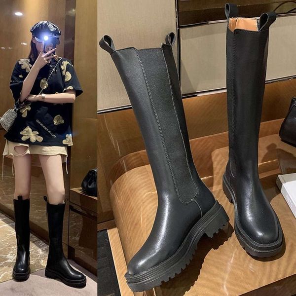 

martin england 2020 new versatile thick bottom knight black thin shoes net red long tube women's boots, White;red