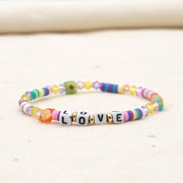 

beaded, strands go2boho quartz crystal bracelets heishi bracelet for women colorful glaze beaded letter love female jewelry strand pulseras, Black