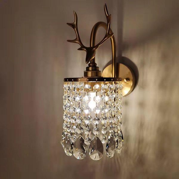 

wall lamp crystal bedroom living room study copper and light luxury