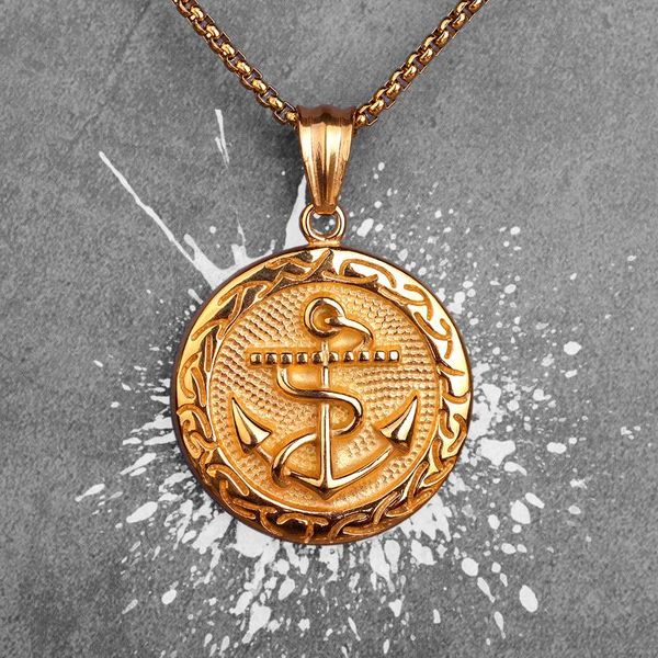 

chains gold anchor medals long men necklaces pendants chain punk for boyfriend male stainless steel jewelry creativity gift wholesale, Silver