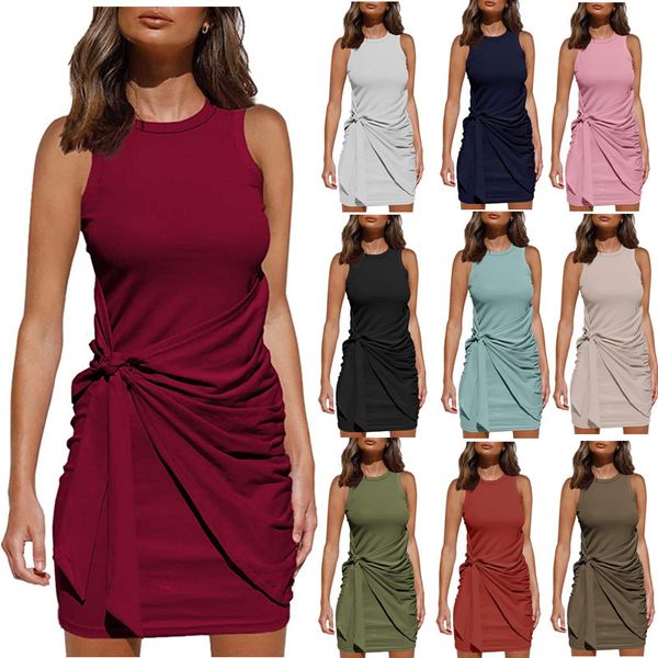 

2021 spring and summer casual svels sling round neck tight pleated drs, Black;gray