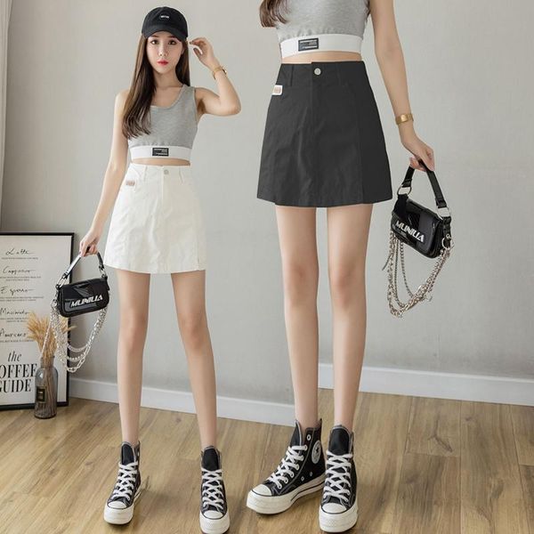 

skirts denim in summer 2021 korean high waist split buttock, Black