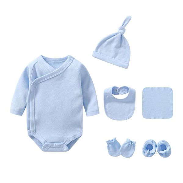 

clothing sets 2021 baby girl clothes solid 6pcs cotton born boy full sleeve bodysuits pajamas ropa, White