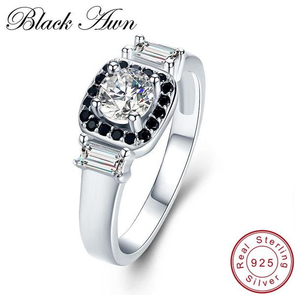 

cluster rings [black awn] 3.2g 925 sterling silver fine jewelry wedding for women black&white stone engagement ring c414, Golden;silver