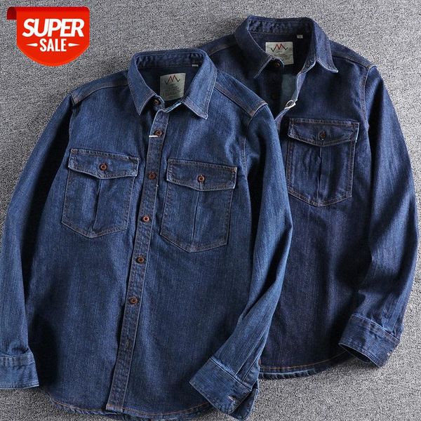

autumn heavy stretch denim shirt long-sleeved men's spring and thick large pocket all-match jacket #fc36, White;black