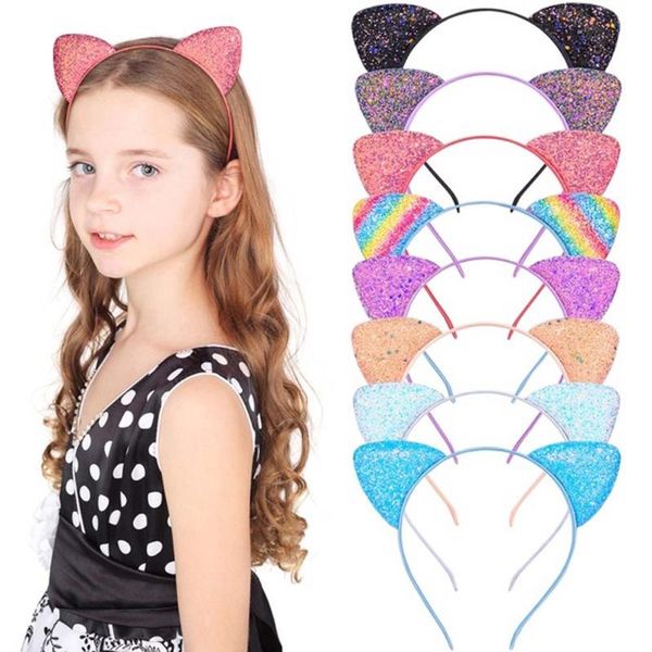 

cute shiny sequins cat ears headband manual cat ears hairband kid hair accessories for women girl cartoon headband, Slivery;white